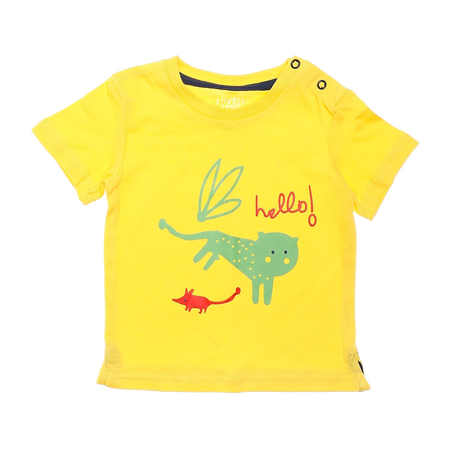 chest printed press buttons closure baby boys tee yellow green red