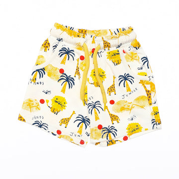 Giraffs, Lions & Palm Trees Side Pockets Baby Boys Shorts - White, Navy Blue & Mustard