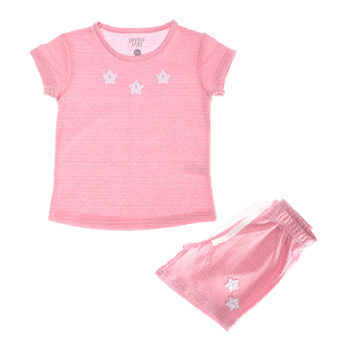 Attached Flowers Cashmere Polka Dotted Girls Pajama Set (2)