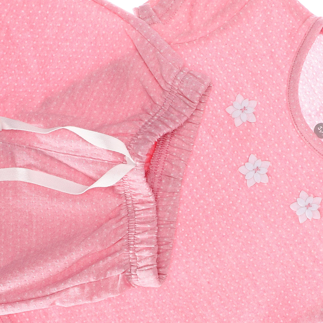 Attached Flowers Cashmere Polka Dotted Girls Pajama Set (2)