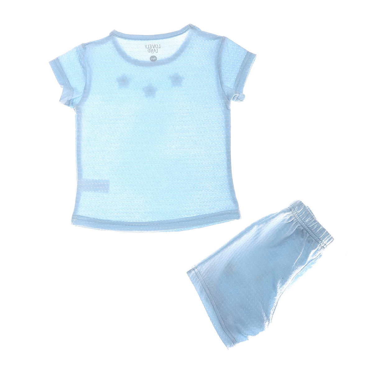 Attached Flowers Baby Blue Polka Dotted Girls Pajama Set (2)