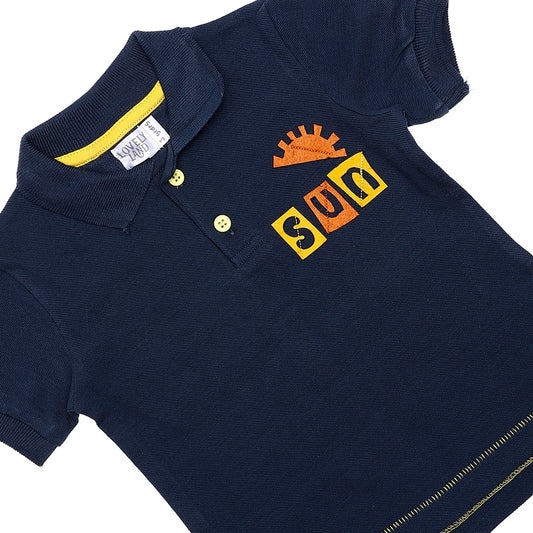 Stitched Details Baby Boys Polo Shirts - Navy Blue, Orange & Yellow