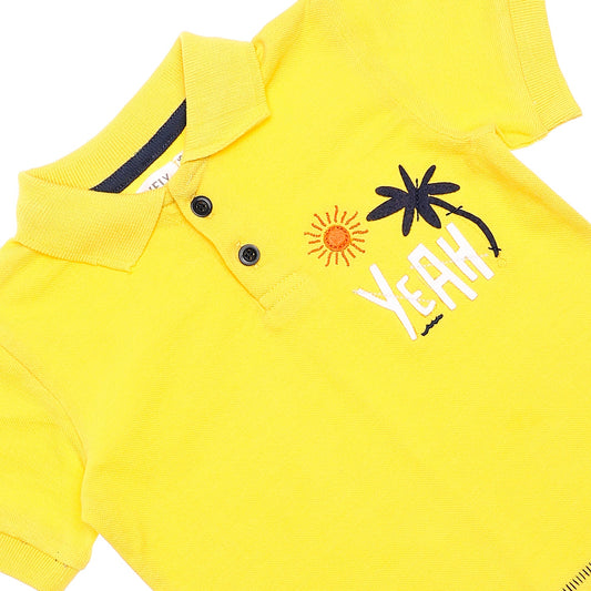 Yellow, Navy Blue, White & Orange Stitched Patch Baby Boys Polo Shirts