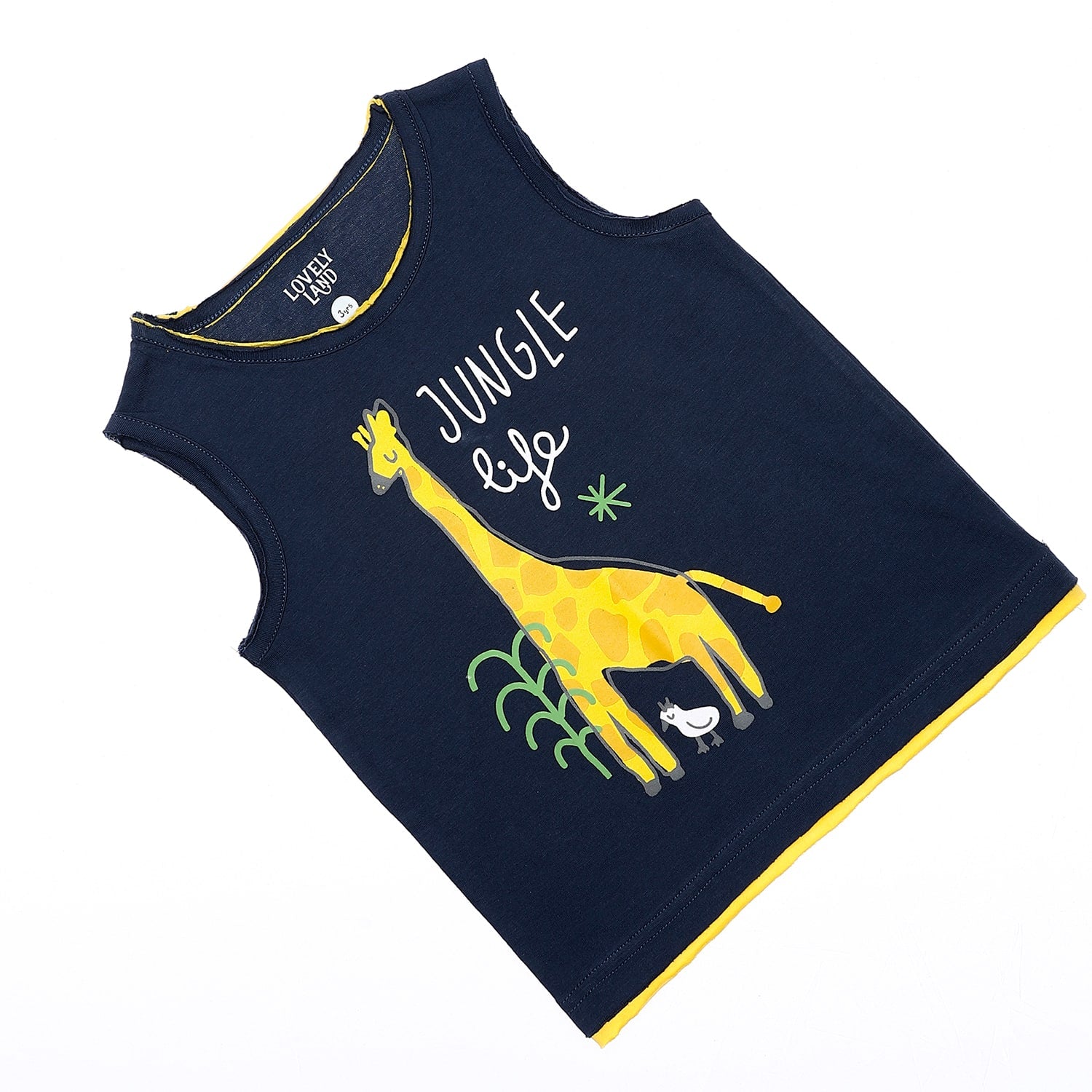 jungle life navy blue mustard white baby boy tee