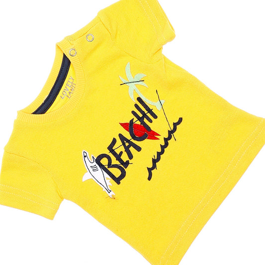 Pique & Stitched Short Sleeves Yellow, Navy Blue Baby Boys Tee