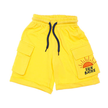 Both Knees Pockets Cotton Baby Boys Shorts - Yellow