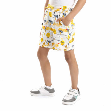 Giraffs & Palm Trees Boys Shorts - White, Mustard, Red & Navy Blue