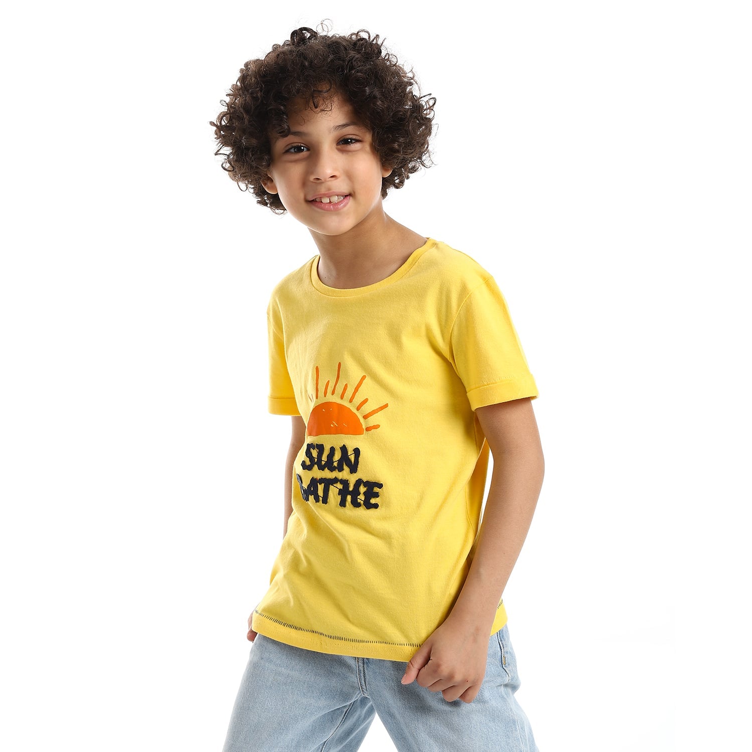 yellow black orange slip on stitched chest patch boys tee