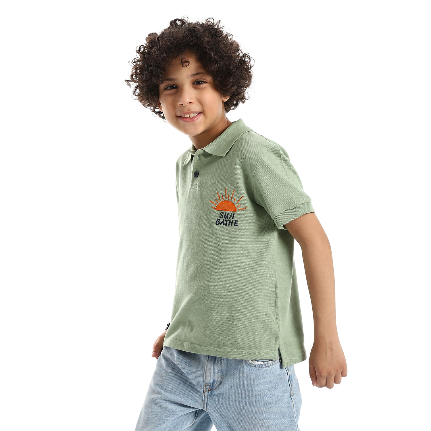 pique stitched olive short sleeves boys polo shirt