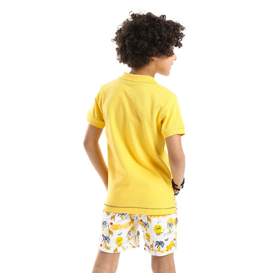 Half Sleeves Pique, Stitched & Printed Boys Polo Shirt - Yellow, Green & Orange