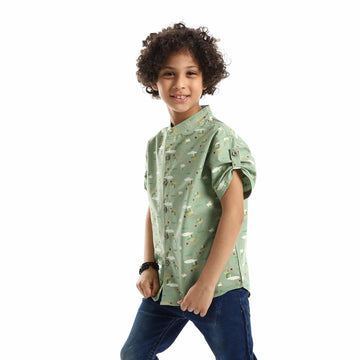 Plaids Stitched Spiderman Patch Boys Shirt - Green, White, Red & Navy Blue