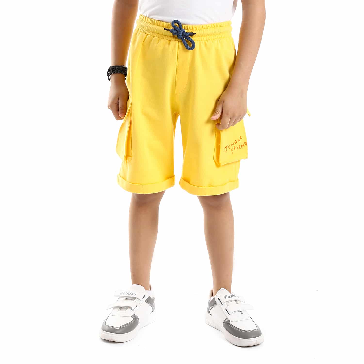 both knees pockets cotton boys shorts yellow