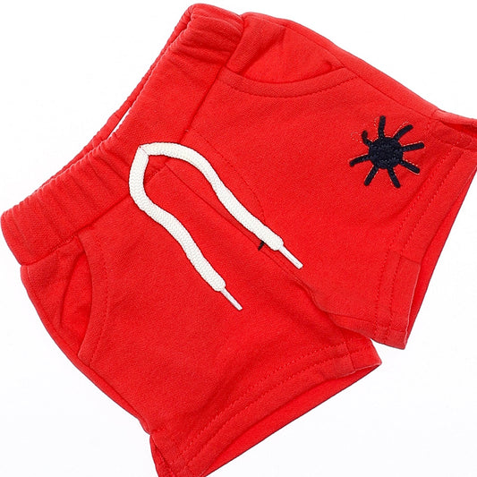 Red & Navy Blue Baby Boys Cotton Shorts With Sun Patch