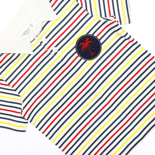 Striped Baby Boys Polo Shirt - White, Navy Blue, Yellow & Red