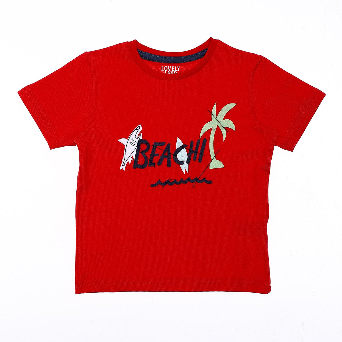 Pique Stitched Short Sleeves Red Black Green Boys Tee