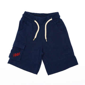 Elastic Waist With Drawstring Blue & White Baby Boys Shorts