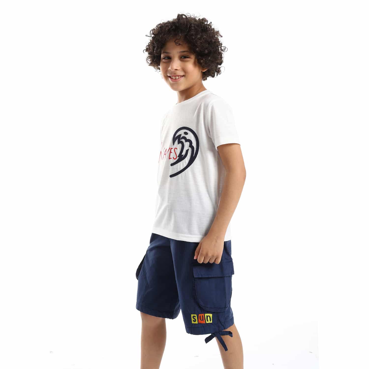 sea waves stitched patch white black red boys tee