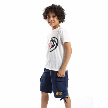 sea waves stitched patch white black red boys tee