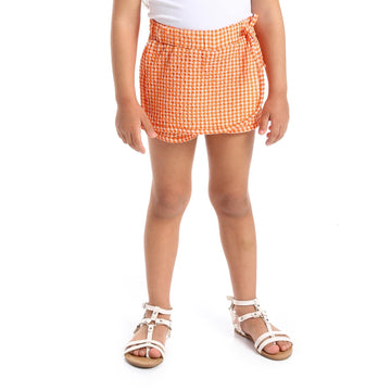 Checkered Two Orange Shades & White Girls Short
