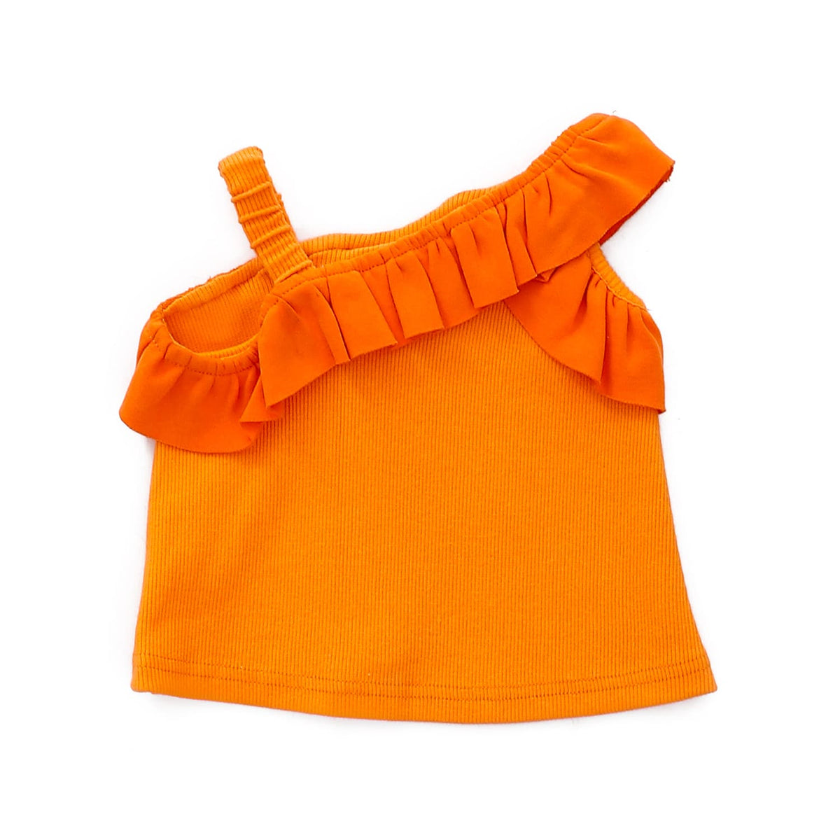 Asymmetric Spaghetti Sleeves Tigger Orange Girls Blouse with Ruffles