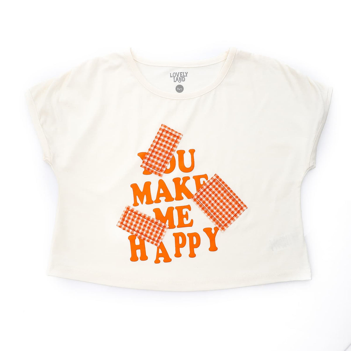 "You Make Me Happy" Printed Short Sleeves Girls T-Shirt - White & Tigger Orange