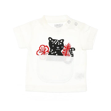 Chest Cat Stitched Patch White, Black & Red Baby Boys Tee