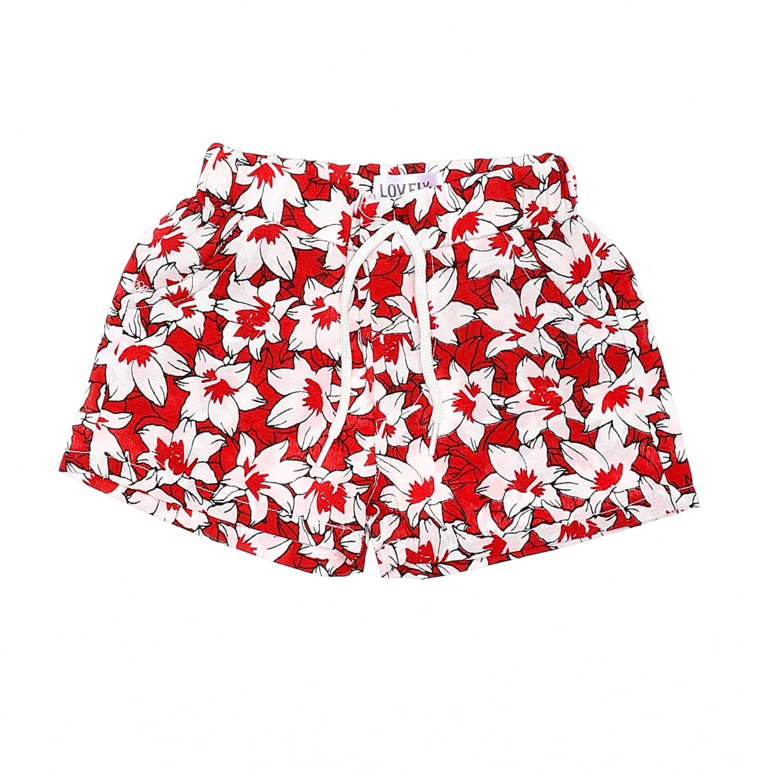 red white floral slip on baby boys shorts