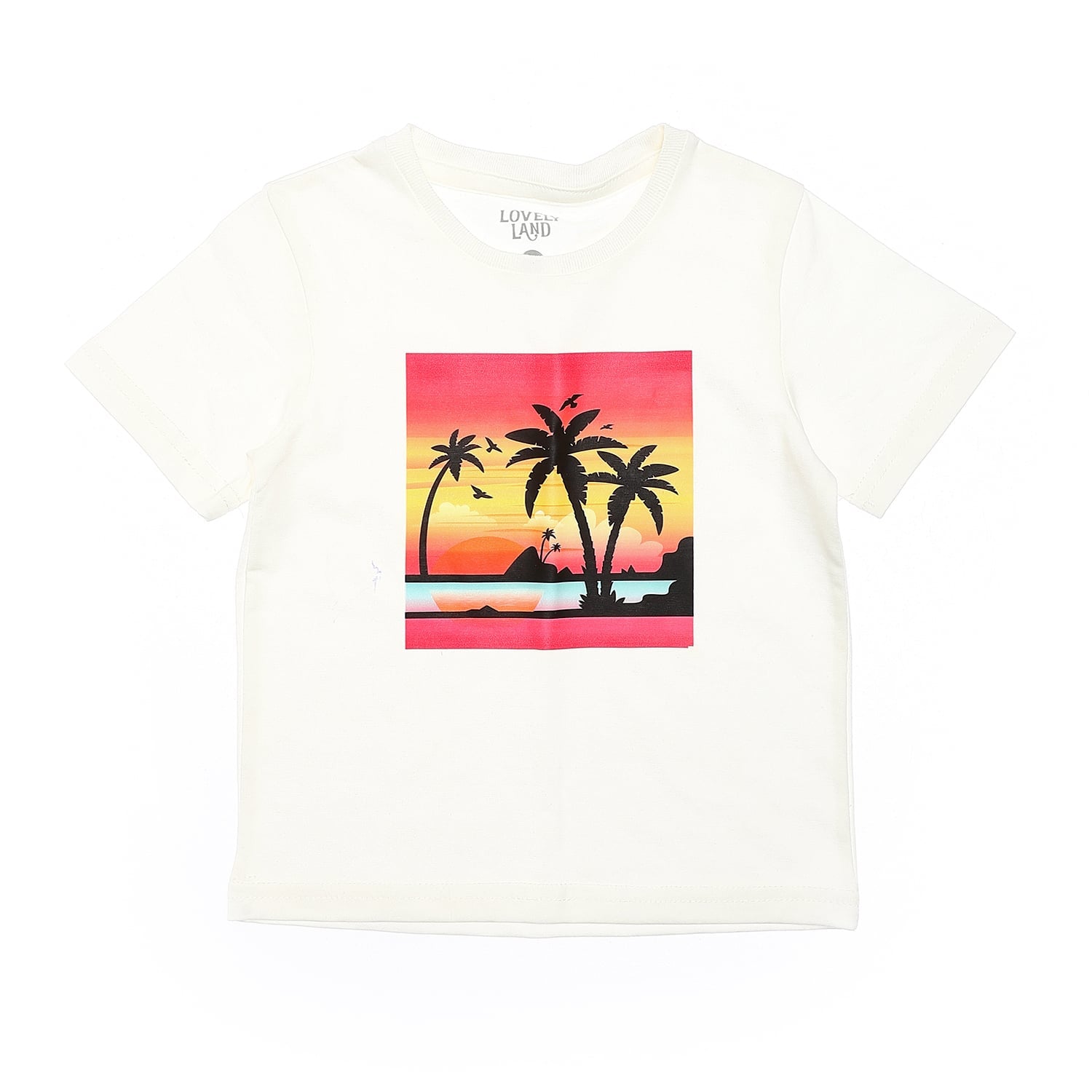 tropical island printed baby boys tee white yellow black mint
