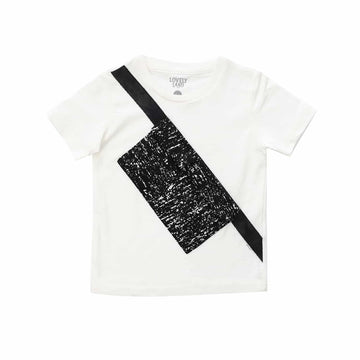 Self Patterned Black & White Short Sleeves Boys T-Shirt with Decorated Diagonal Pockets