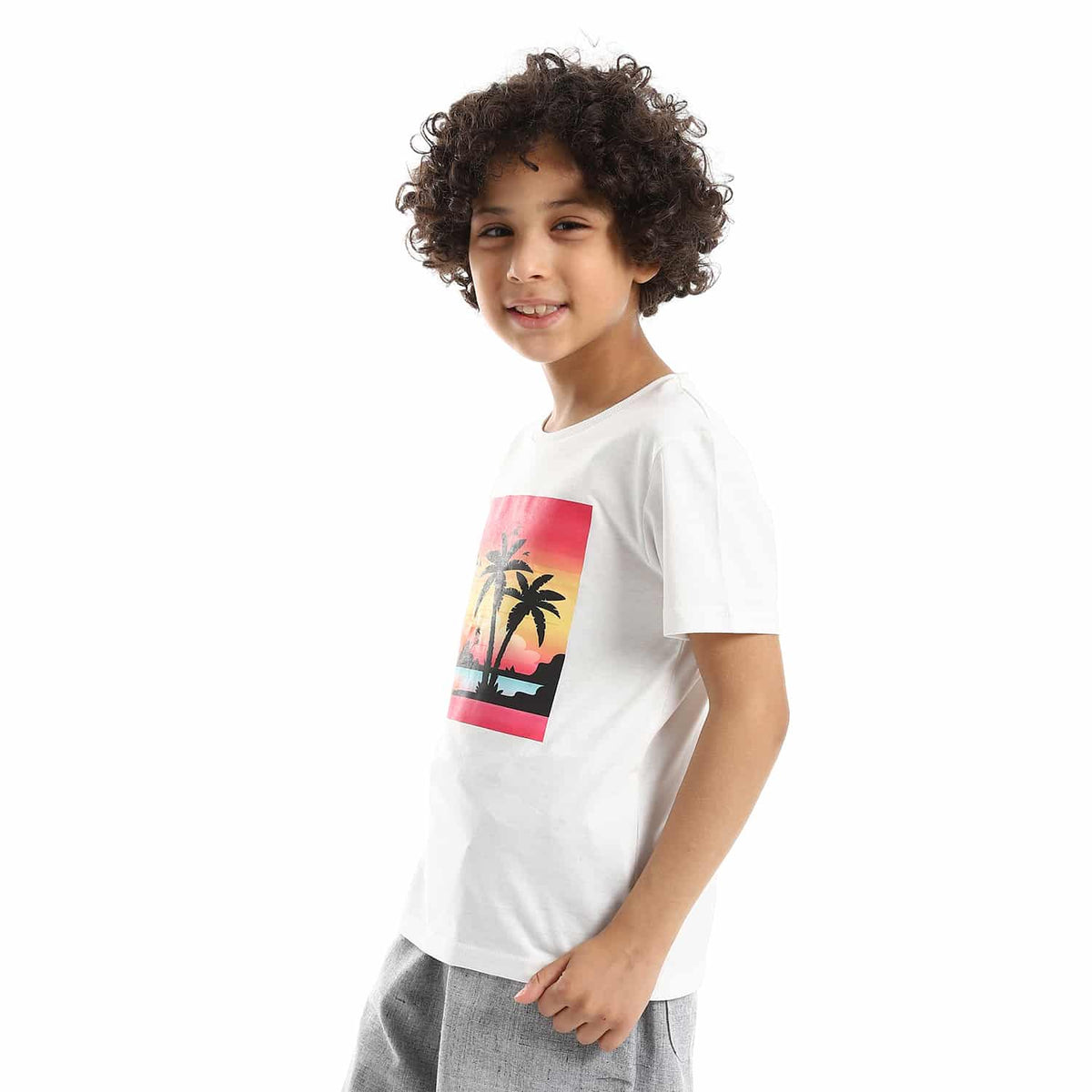 Tropical Island Printed Boys Tee White Yellow Black Mint