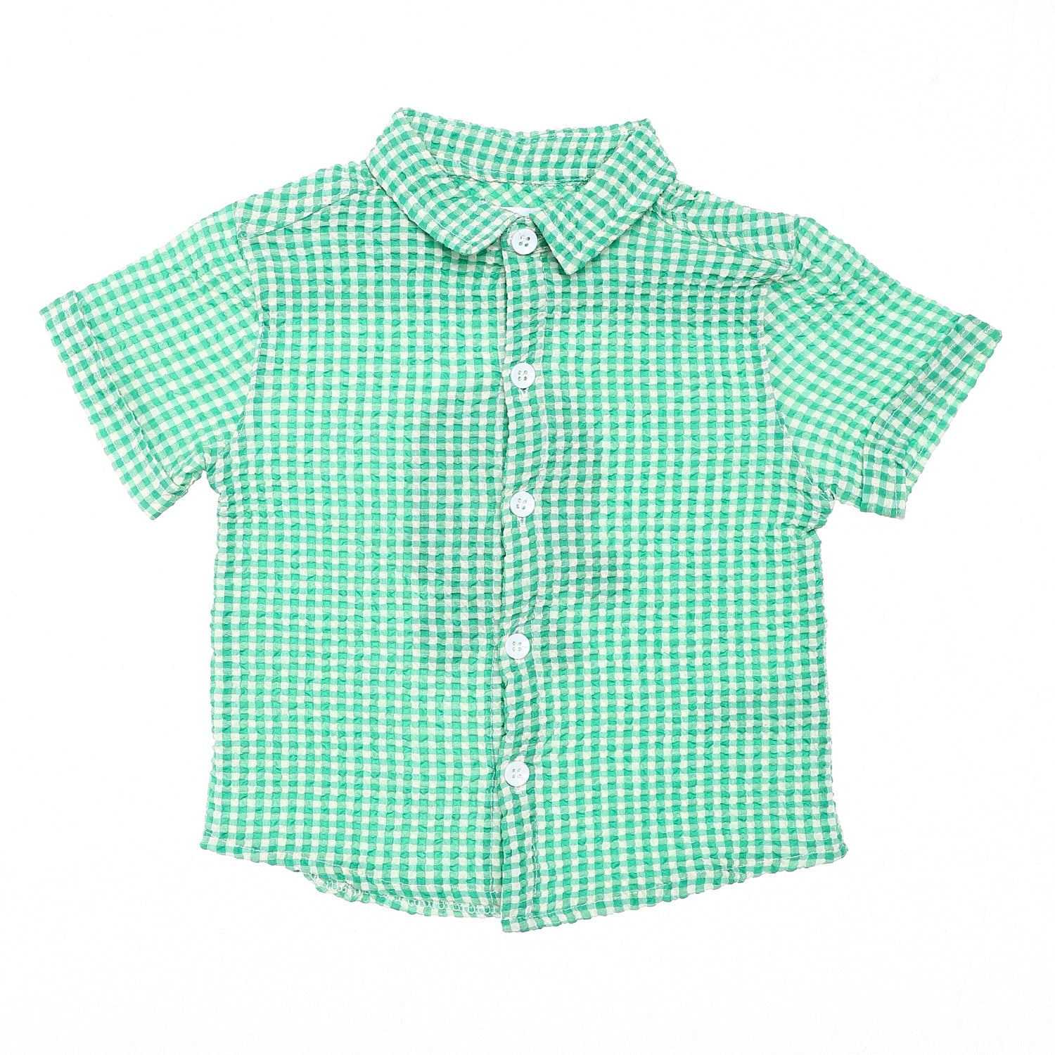 back spiderman stitched patch over green white baby boys shirt