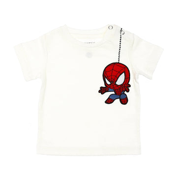 Press Buttons Closure Spiderman Patch Baby Boy Tee - White, Blue & Red
