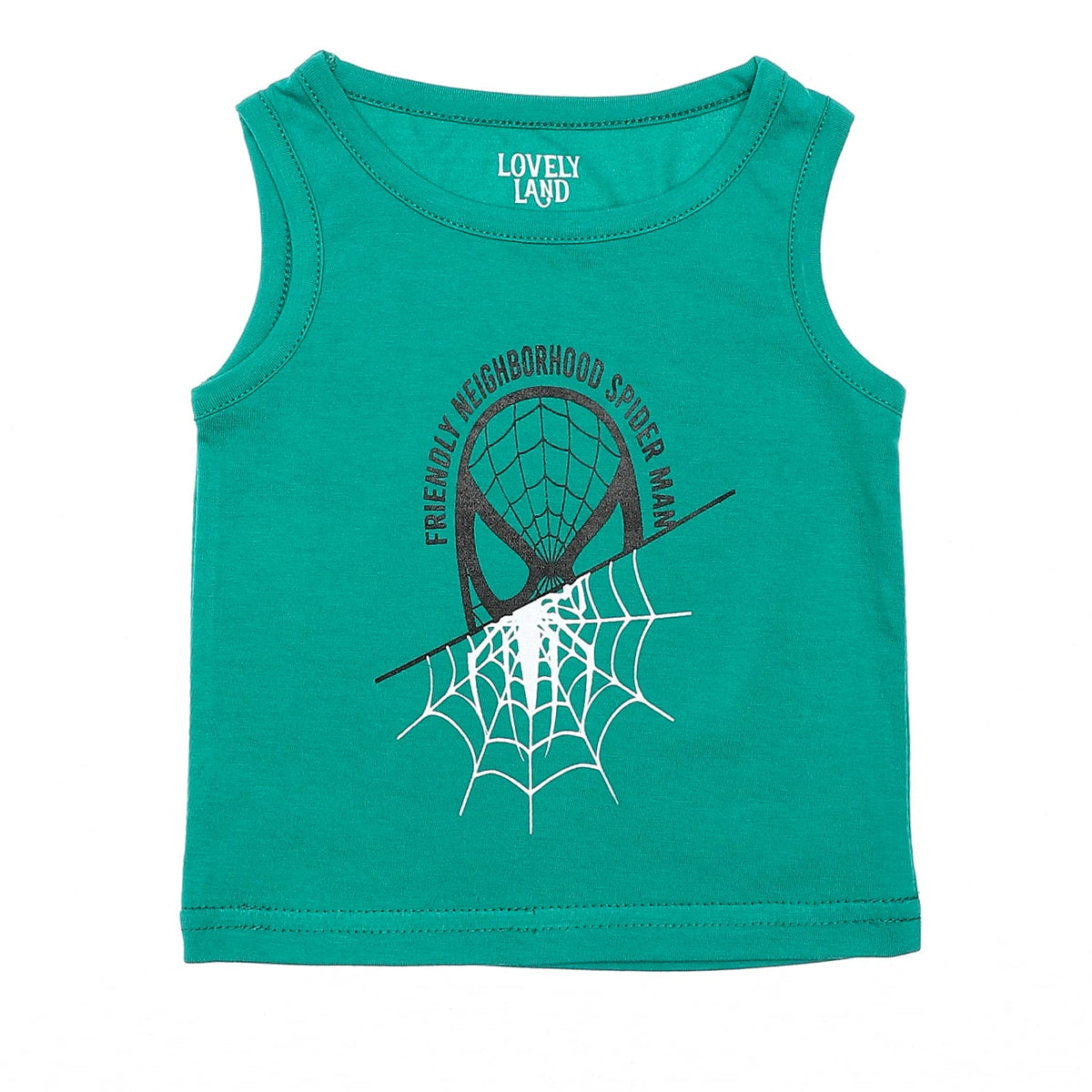 Slip on Sleeveless Printed Spiderman Green, White & Black Baby Boys Tee