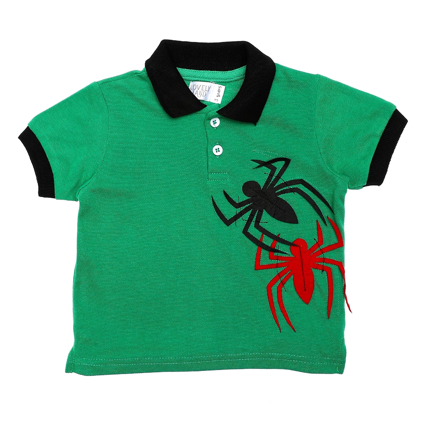 Stitched Spiderman Patch Green, Red & Black Baby Boys Polo Shirt