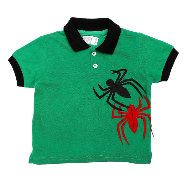 Stitched Spiderman Patch Green Red Black Baby Boys Polo Shirt