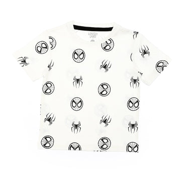 spiderman logos allover black white baby boys tee