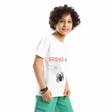 spiderman prined stitched net boys tee white red navy blue