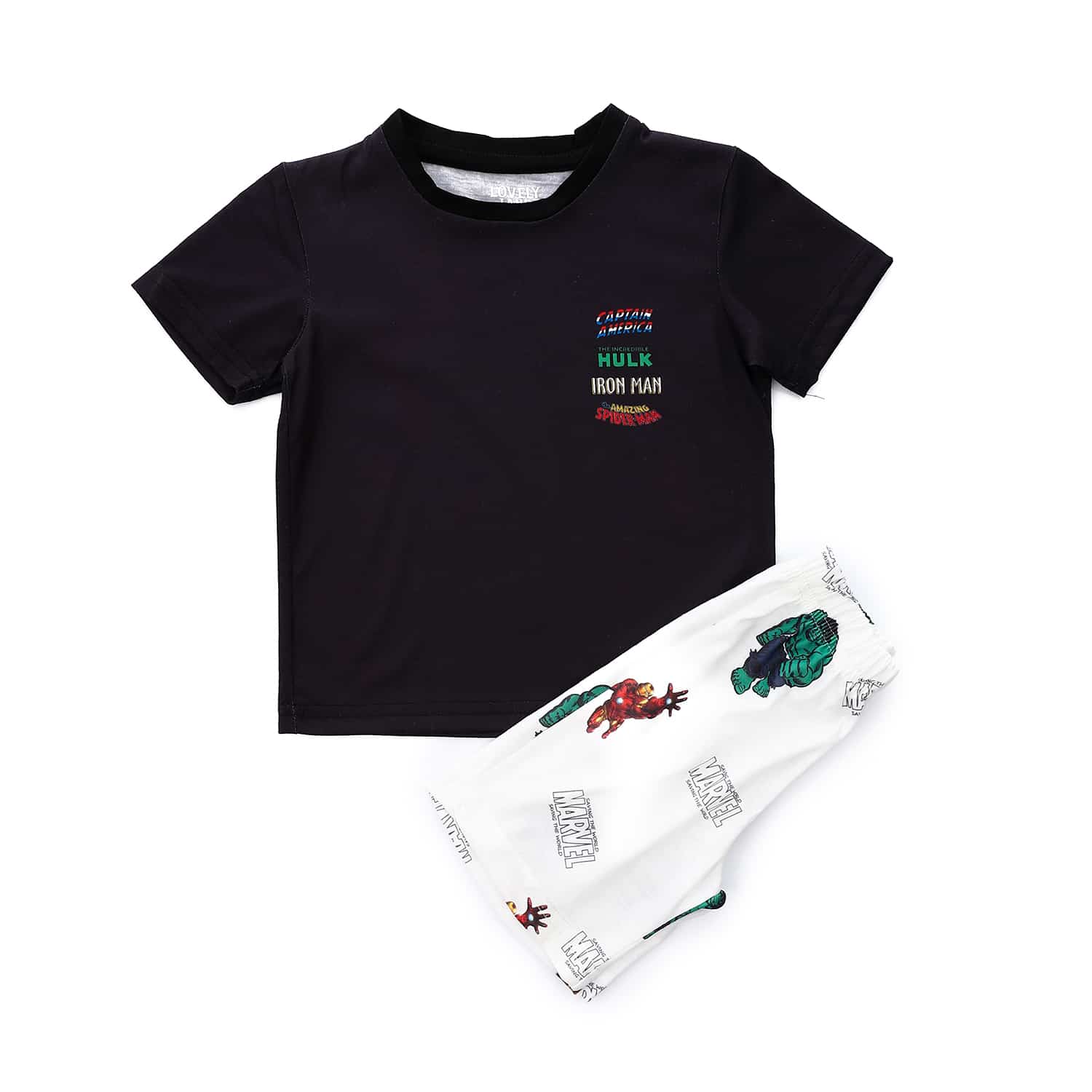 marvel characters printed on black white boys slip on pajama 1