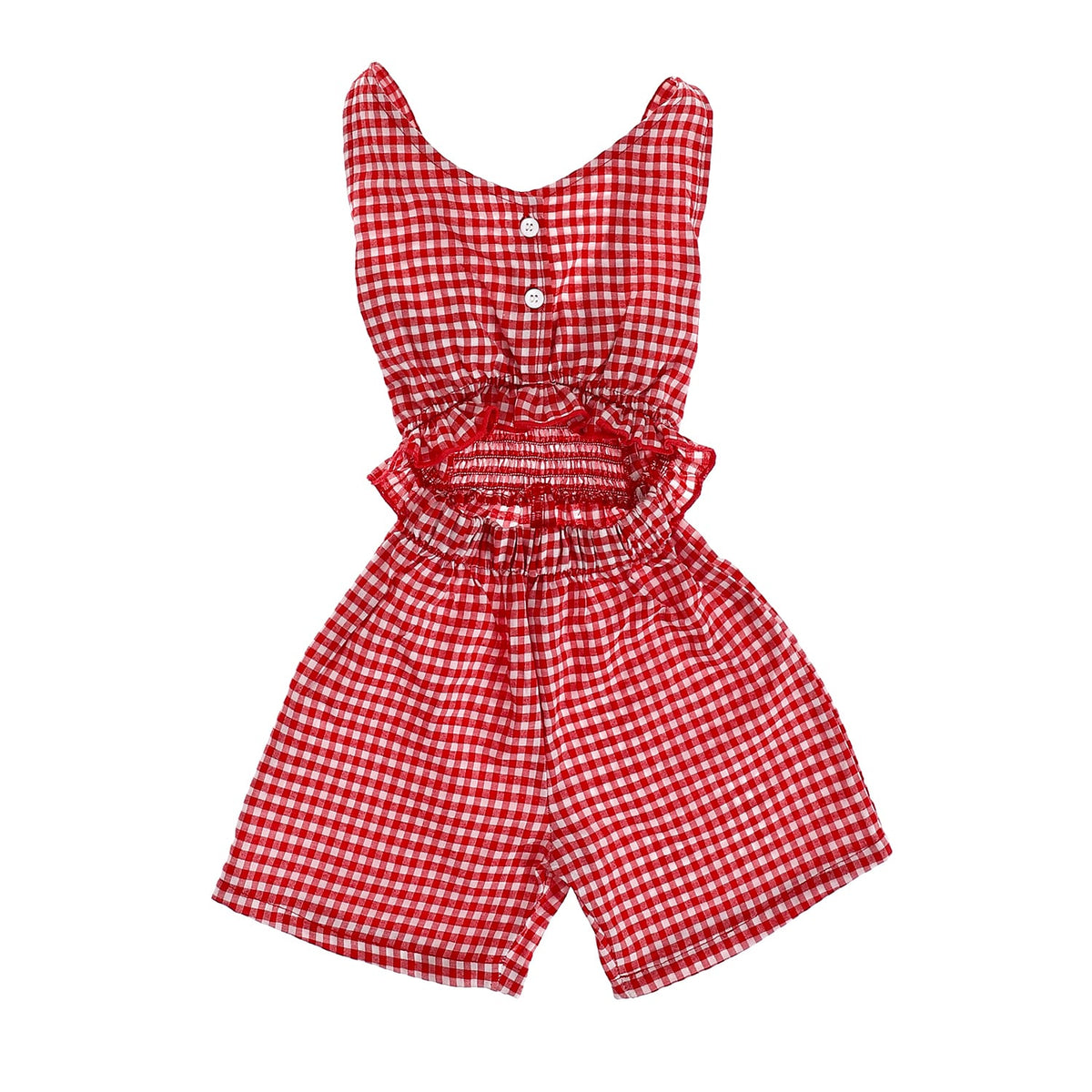 Tiny Checkered Red White Girls Romper with Revealed Stomach