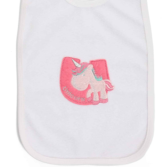 Unicorn Pattern Baby Bib - White & Pink