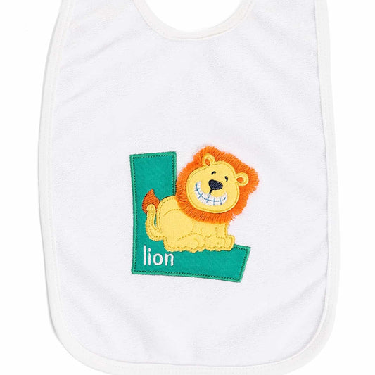 Lion Print Baby Bib - White, Green & Yellow