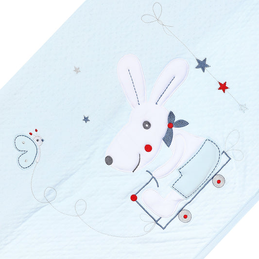 Light Blue Baby Boy Stitched Rabbit & Butterfly Receiving Blanket
