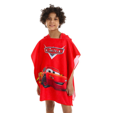 Cars Self Pattern Sleeveless Boys Poncho - Red, White & Black