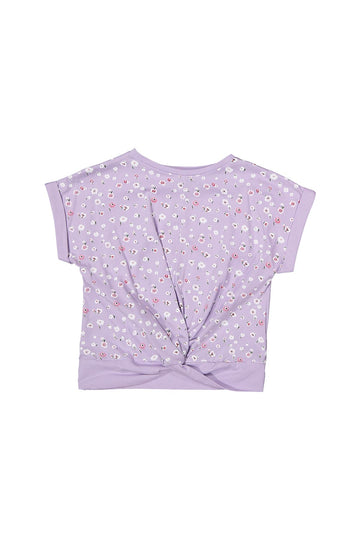 purple half sleeve shirt with flower print