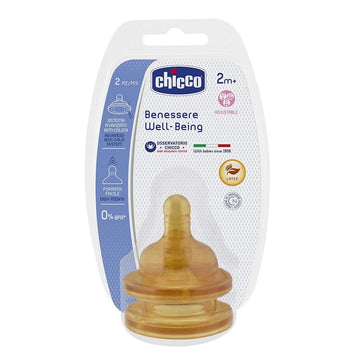 Chicco Adjustable Natural Rubber Wellbeing Latex Teats, 2 Pieces, +2 Months