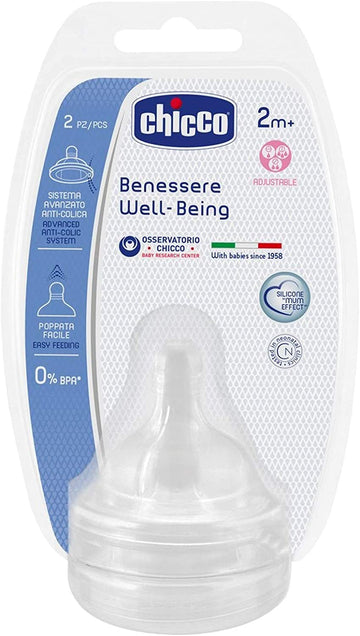 Chicco Well Being Silicone Teat for 2 Months Baby, 2 Pieces