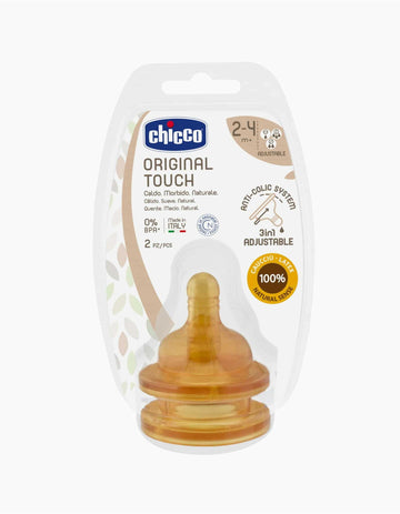 CHICCO ORIGINAL TOUCH BABY BOTTLE TEAT 2M+ ADJUSTABLE 2 PC