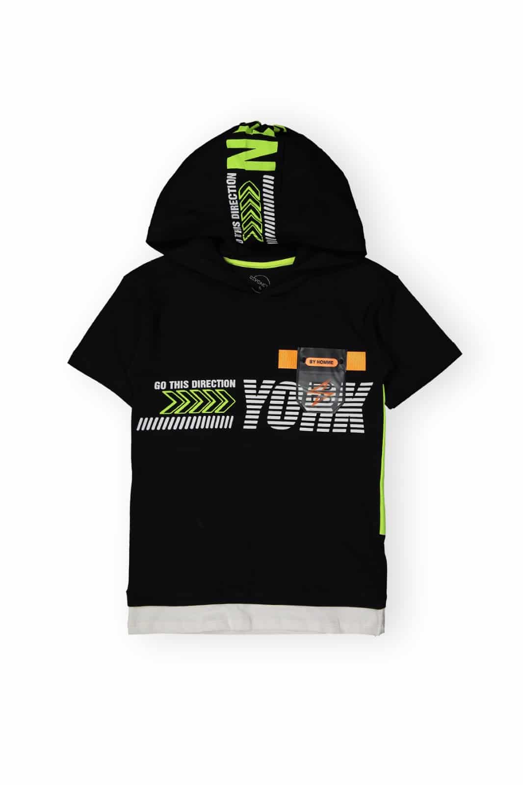 half sleeve hoodied black shirt with print 1