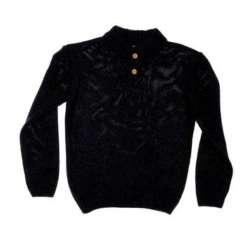 Double Buttons Closure Knitted Boys Sweater - Heather Navy Blue