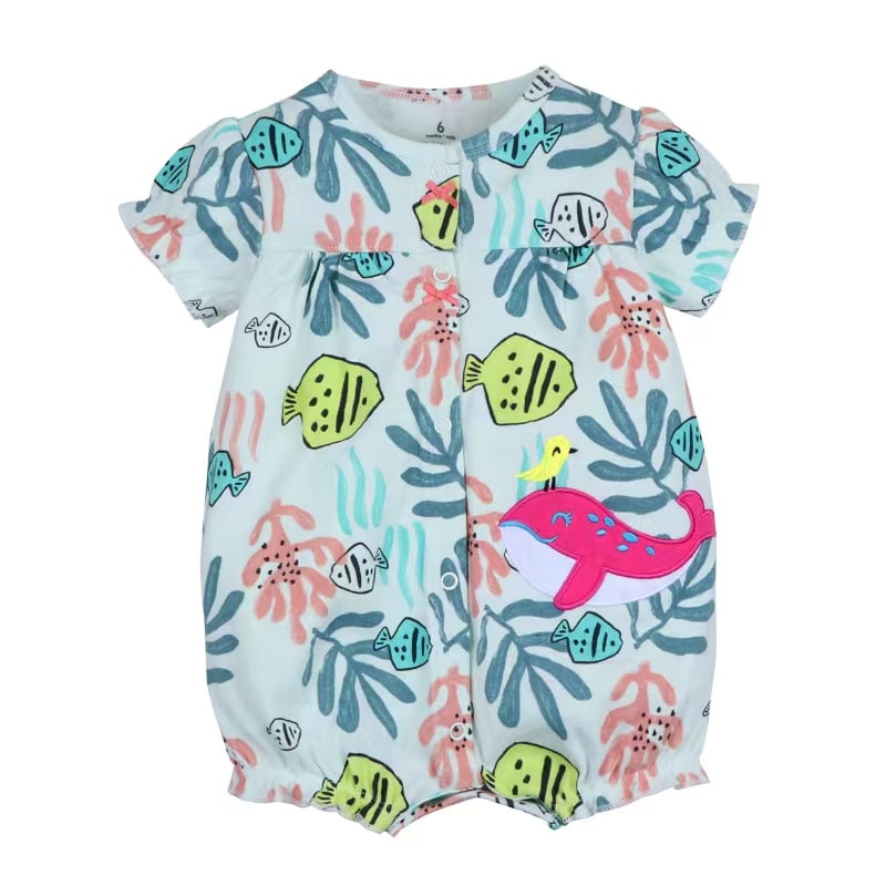 white and blue half sleeve onzie ocean print
